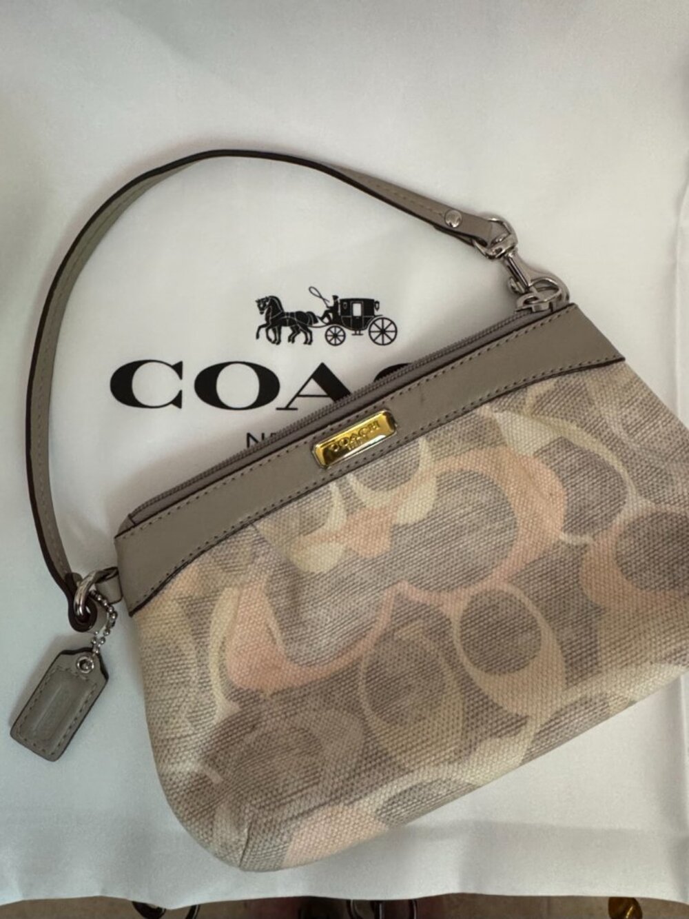 Coach Pastel Multicolor Signature Monogram Fabric Leather Wristlet